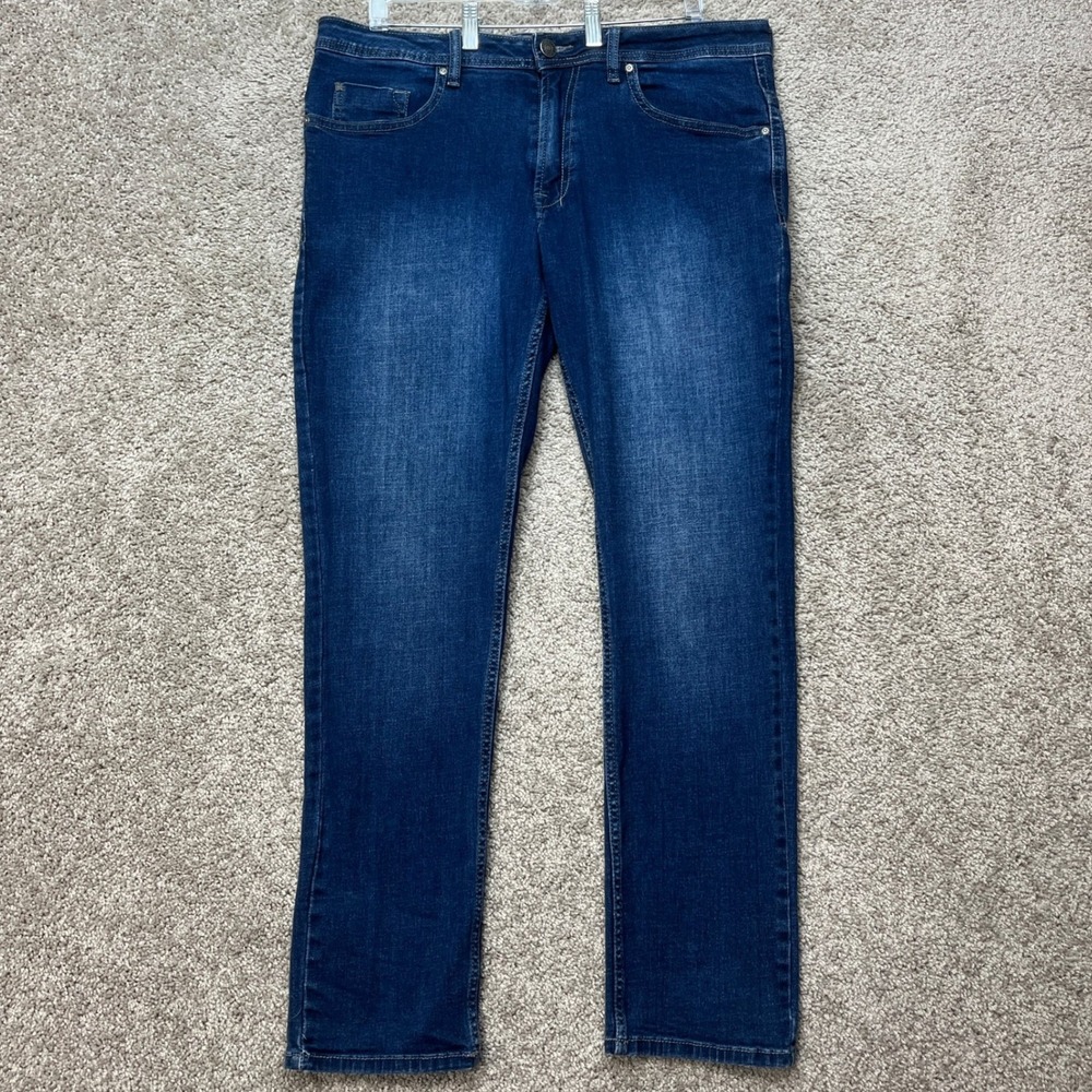 Buffalo Jackson Straight Stretch Jeans Mens 36x32 Dark Wash Cotton Denim Blue